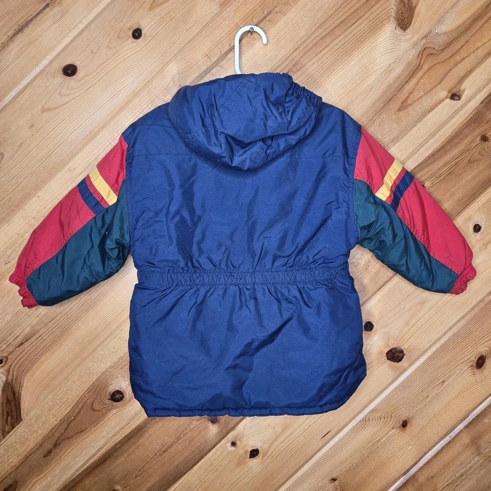 Vtg‎ Youth Color Block Hooded Winter Coat Jacket Sz 5-6 Zip/Snap Red Blue Green
